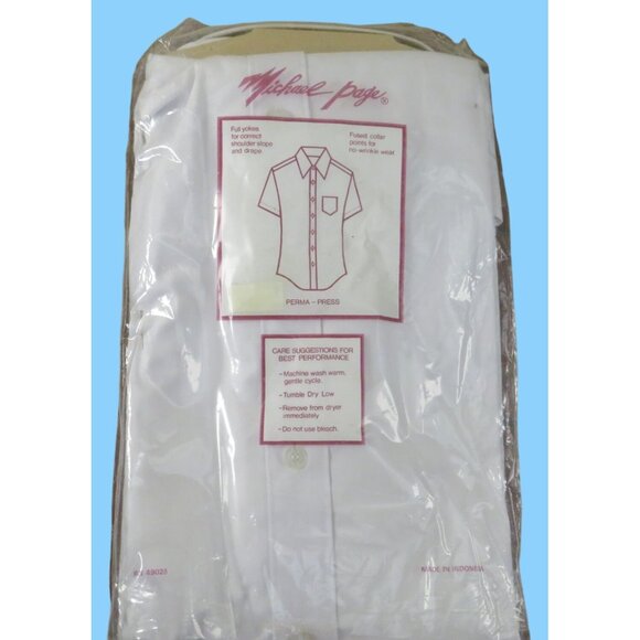 Michael Page Perma Press White Dress Shirt Mens Short Sleeve Collared Button-Up - Picture 2 of 5